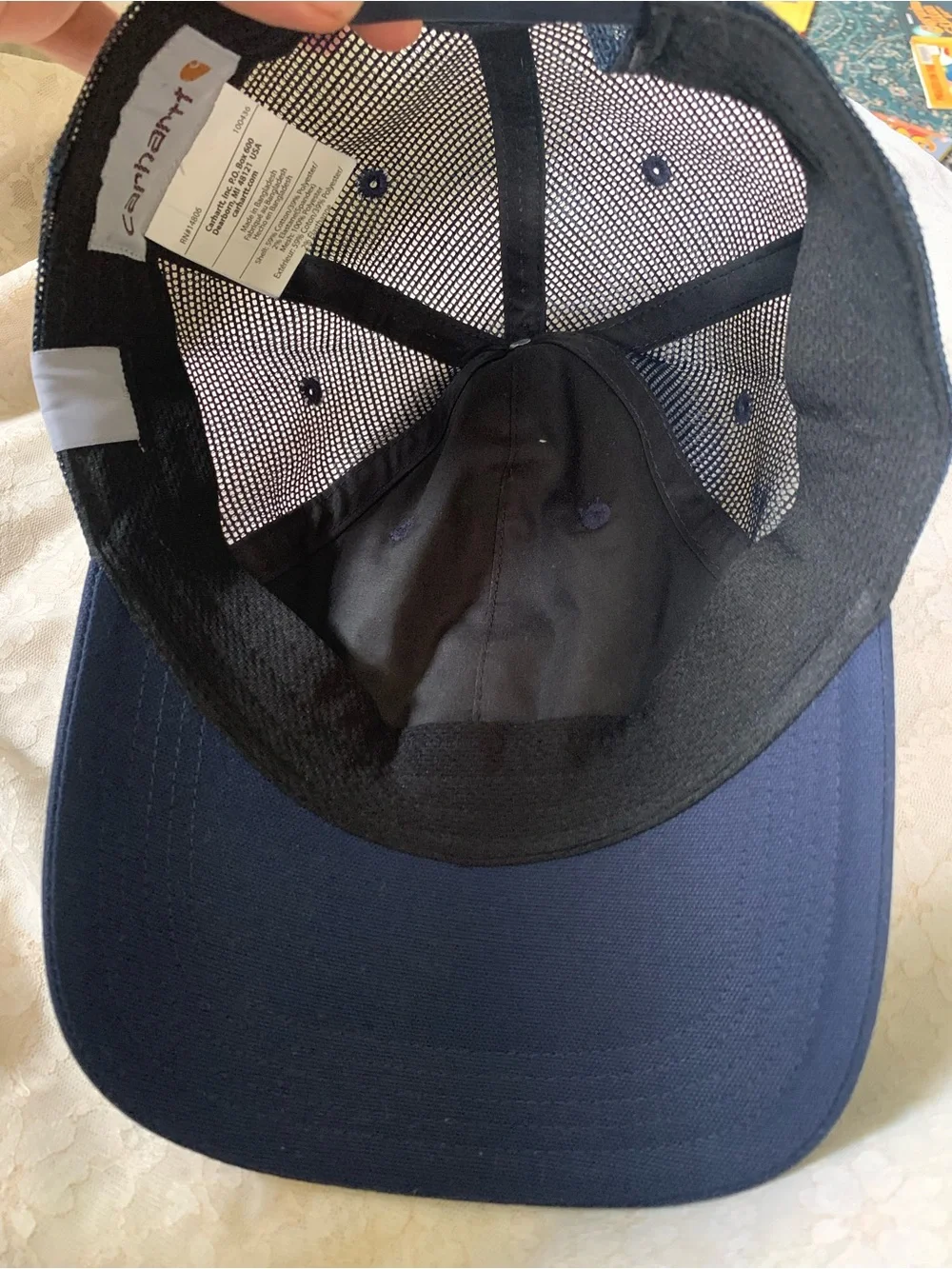 Carhartt Hat Cap Trucker Men One Size Navy Blue Mesh Back Canvas Adjustable Work
